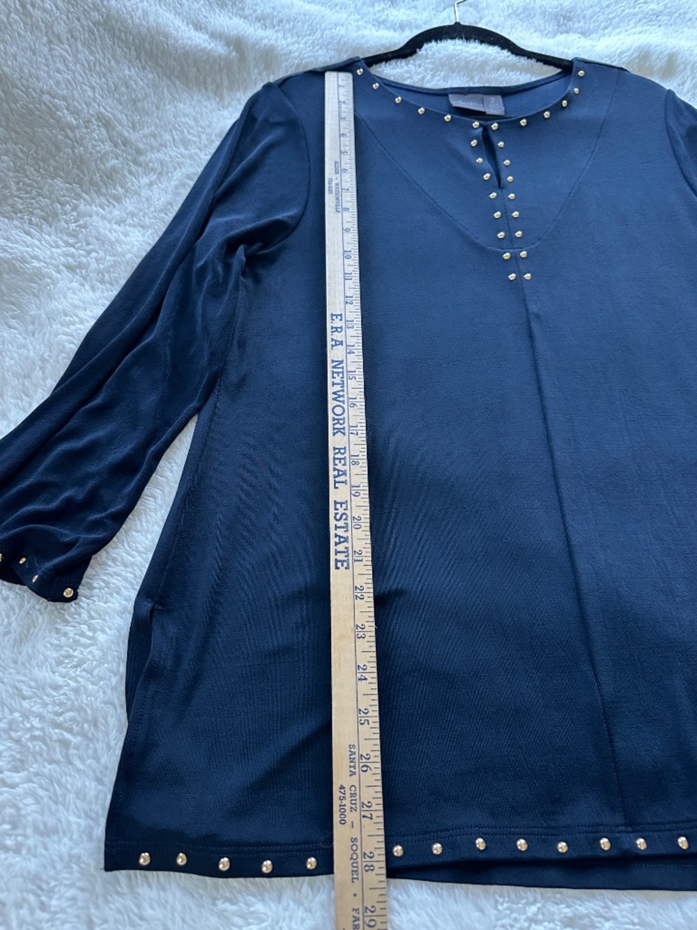 Chico's Travelers Ink Navy Tunic with Gold studs Chico's Size 2 / US 12 /L - Picture 11 of 11